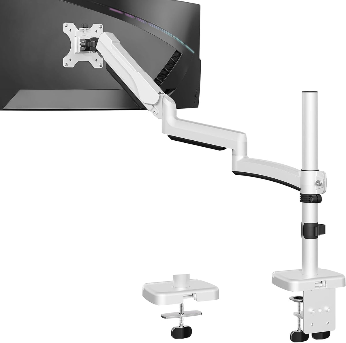 MOUNTUP Single Monitor Desk Mount, Monitor Mount for 13-32 inch, Long Arm Full-Motion Monitors Stand Holds Max 19.8lbs, Height Adjustable Gas Spring Monitors Arm with C-Clamp＆Grommet Base, White