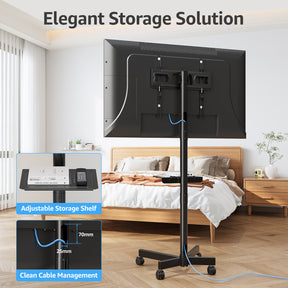 MOUNTUP Rolling TV Stand Mobile TV Cart for 23-60” TVs, Portable TV Floor Stand with Wheels for 27 32 43 50 55 inch Flat/Curved TVs, Height Adjustable, Tilting Mount, Max VESA 400x400mm, MU1117