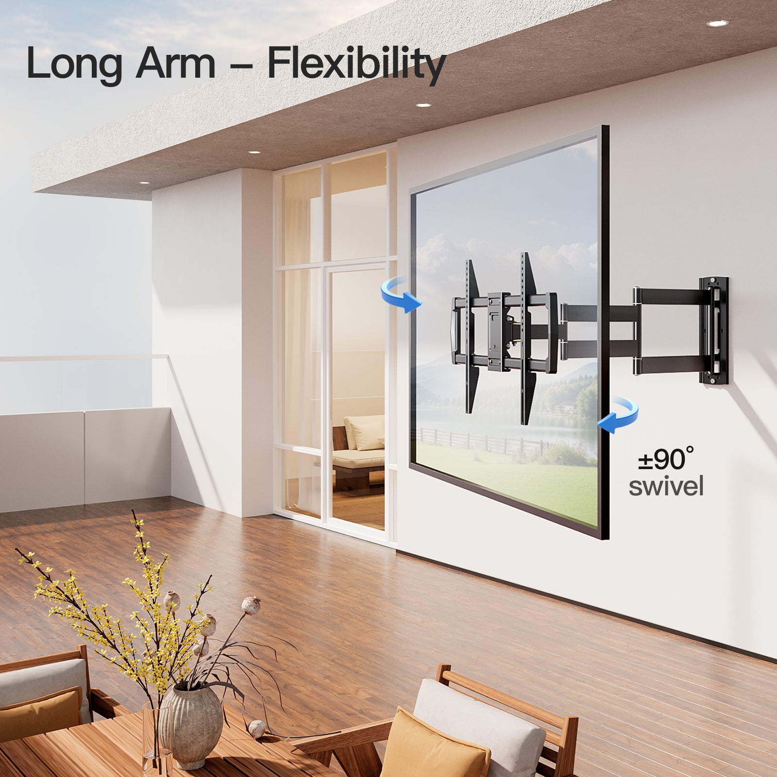 MOUNTUP Outdoor TV Mount Weatherproof for Most 42-75 Inch TVs, Fits for Gazebo and Patio, 37.9" Long Arm Wall Mount Full Motion with Tilt & Swivel, Max VESA 600x400mm and Up to 99 LBS MU0047-L-OD