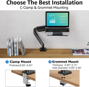 MOUNTUP Laptop Stand for Desk, 2-in-1 Monitor Mount with Laptop Tray Holds up to 19.8lbs, Adjustable Laptops Arm Mount for Max 17" Notebook & 32" Monitor, Laptops Desk Arm with Clamp/Grommet