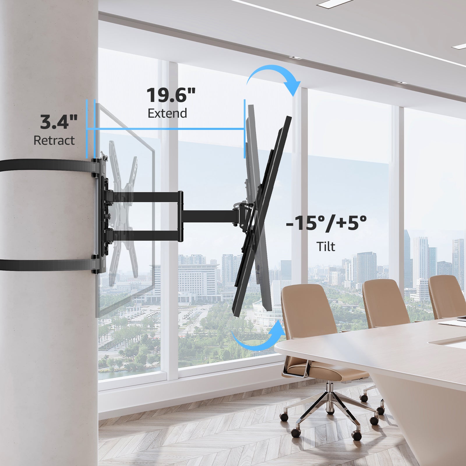 MOUNTUP Pillar TV Mount for 26"-60" TVs, Full Motion Strap-On Post Mount for Round & Square Columns, Swivel Tilt Level, No-Drill Design, Max VESA 400x400mm, Holds 77 lbs, Black MU0084