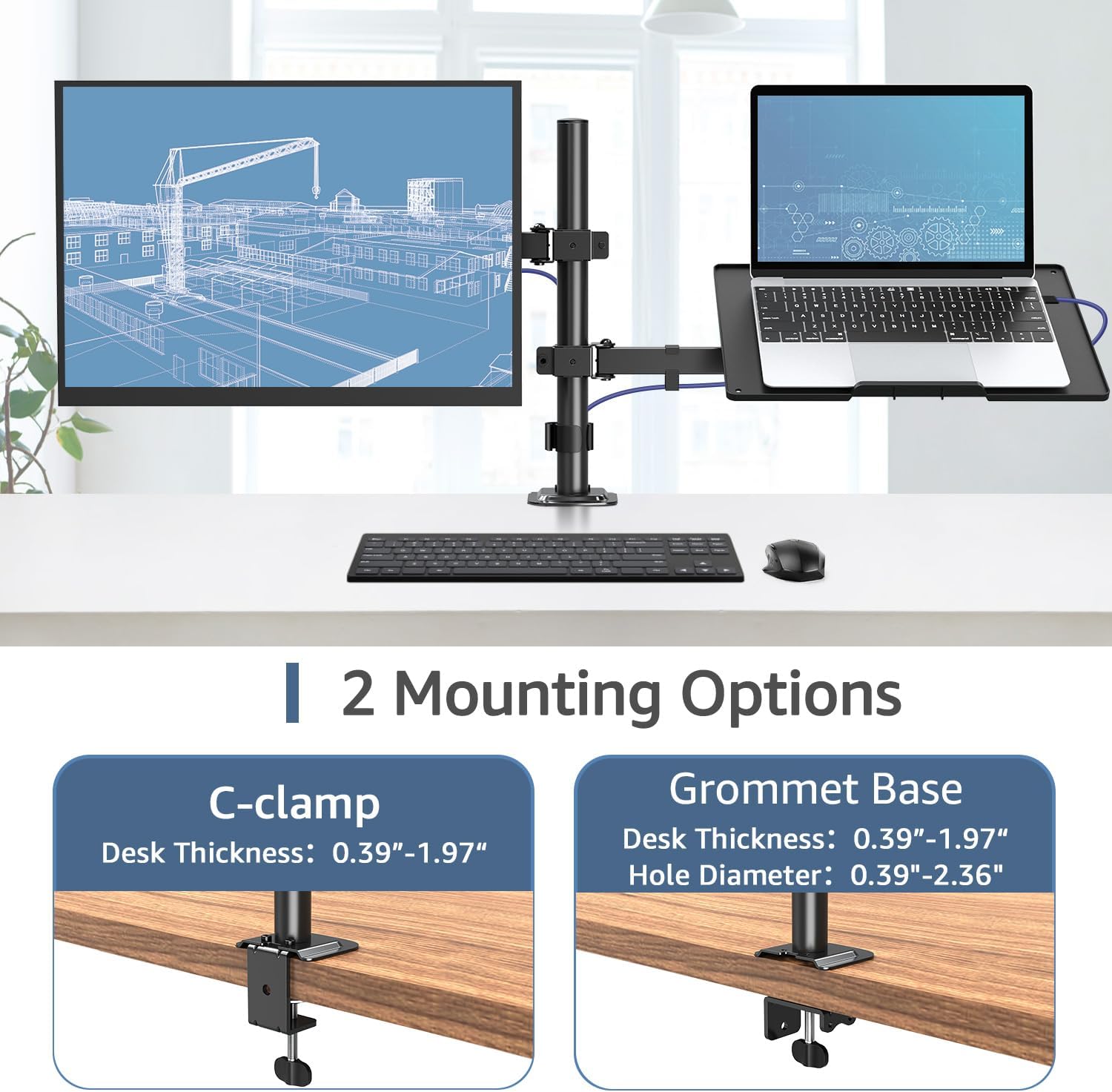 Monitor Mount with Laptop Tray for 13''-27'' Monitors Laptop Mount for Max 17" Notebook