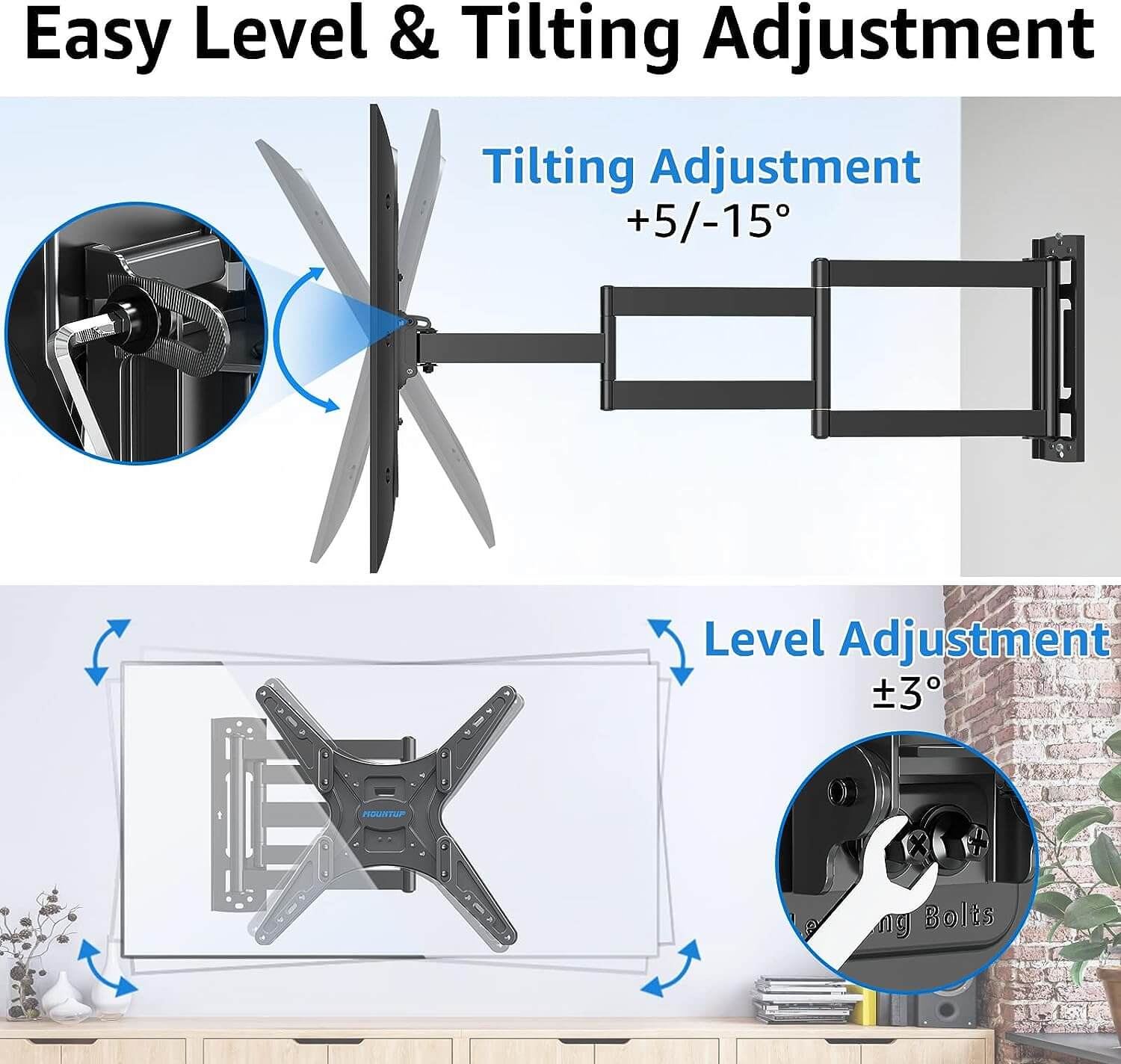 corner tv mount easy leveling and tilting