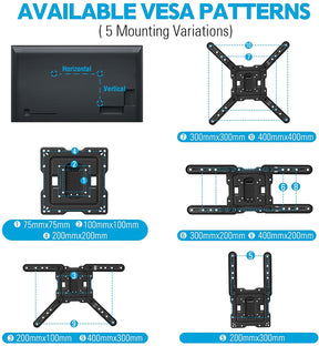 55 inch TV wall mount fits VESA hole patterns from 75×75 mm to 400×400 mm