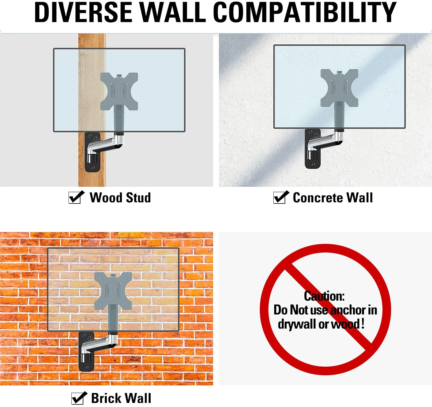 install on wood stud or concrete/brick wall