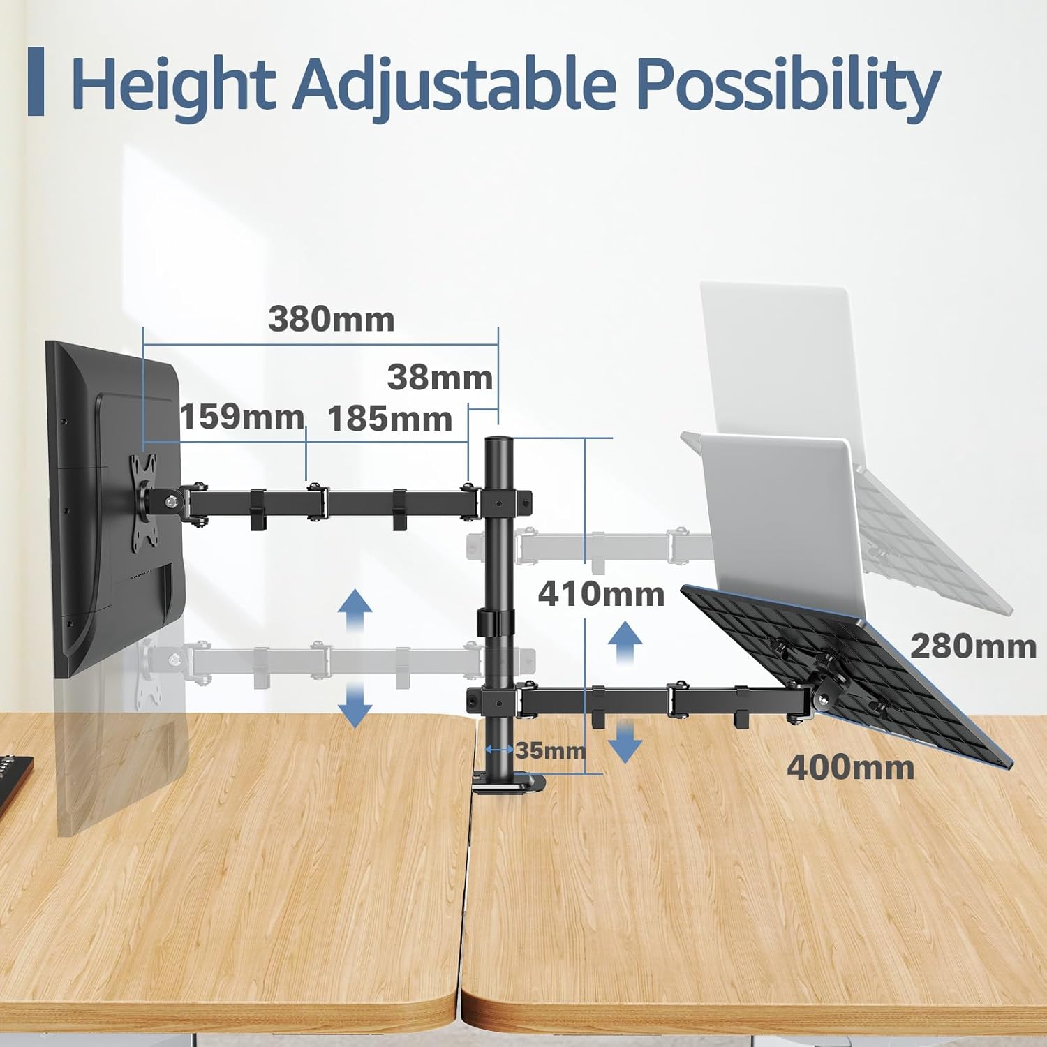 Monitor Mount with Laptop Tray for 13''-27'' Monitors Laptop Mount for Max 17" Notebook