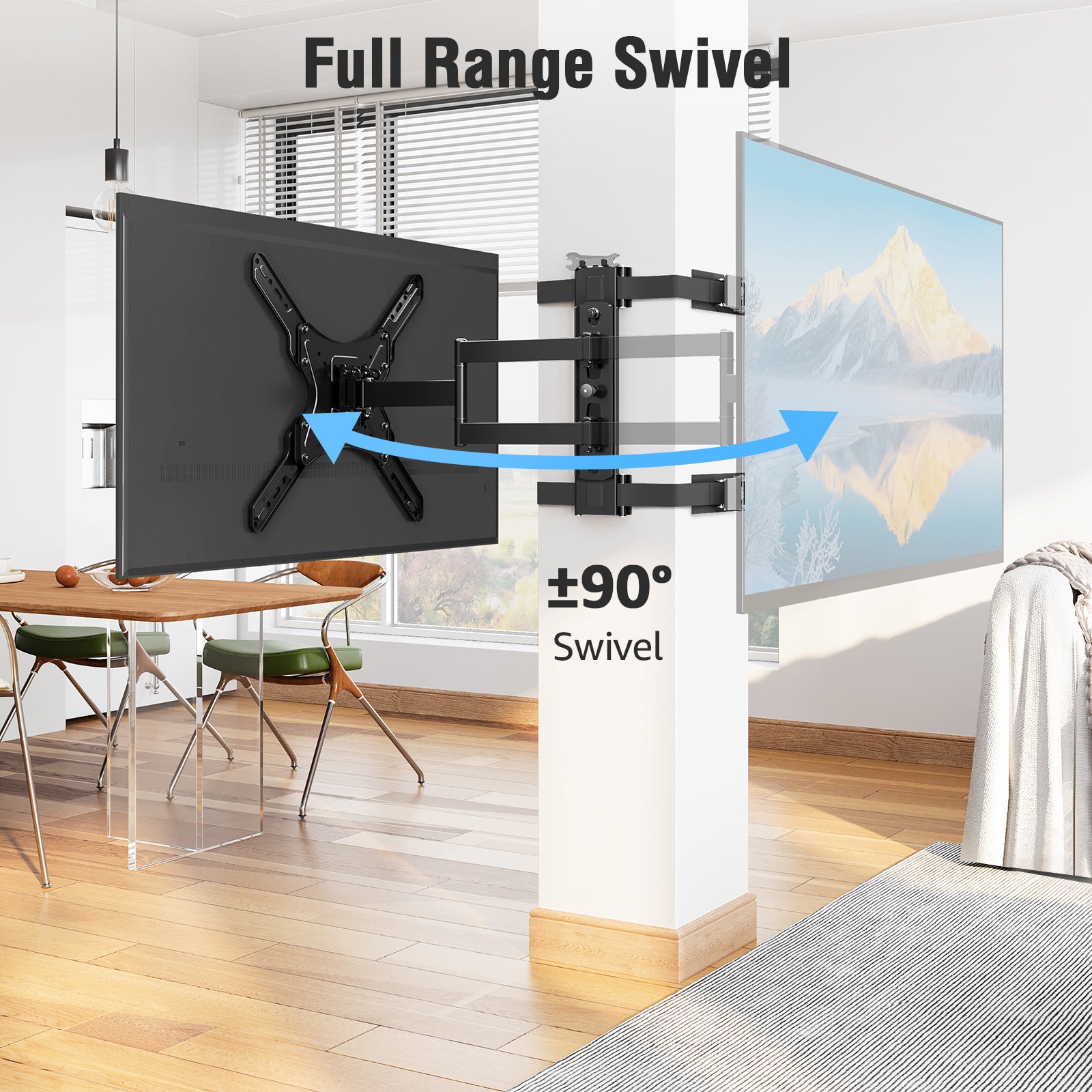 MOUNTUP Pillar TV Mount for 26"-60" TVs, Full Motion Strap-On Post Mount for Round & Square Columns, Swivel Tilt Level, No-Drill Design, Max VESA 400x400mm, Holds 77 lbs, Black MU0084