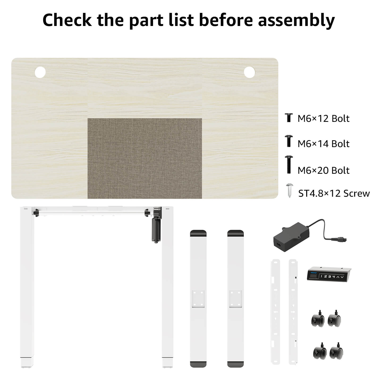 Electric Height Adjustable Standing Desk - White & Grey