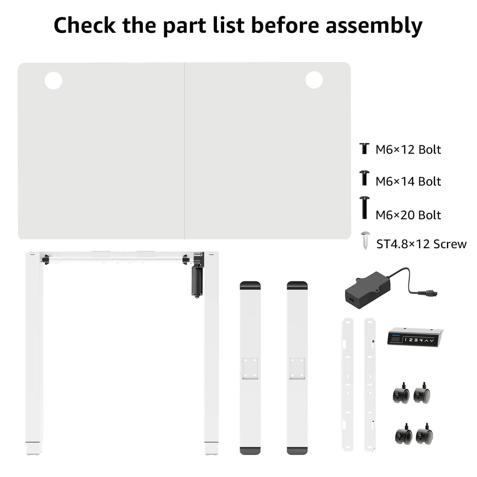 Electric Height Adjustable Standing Desk - White
