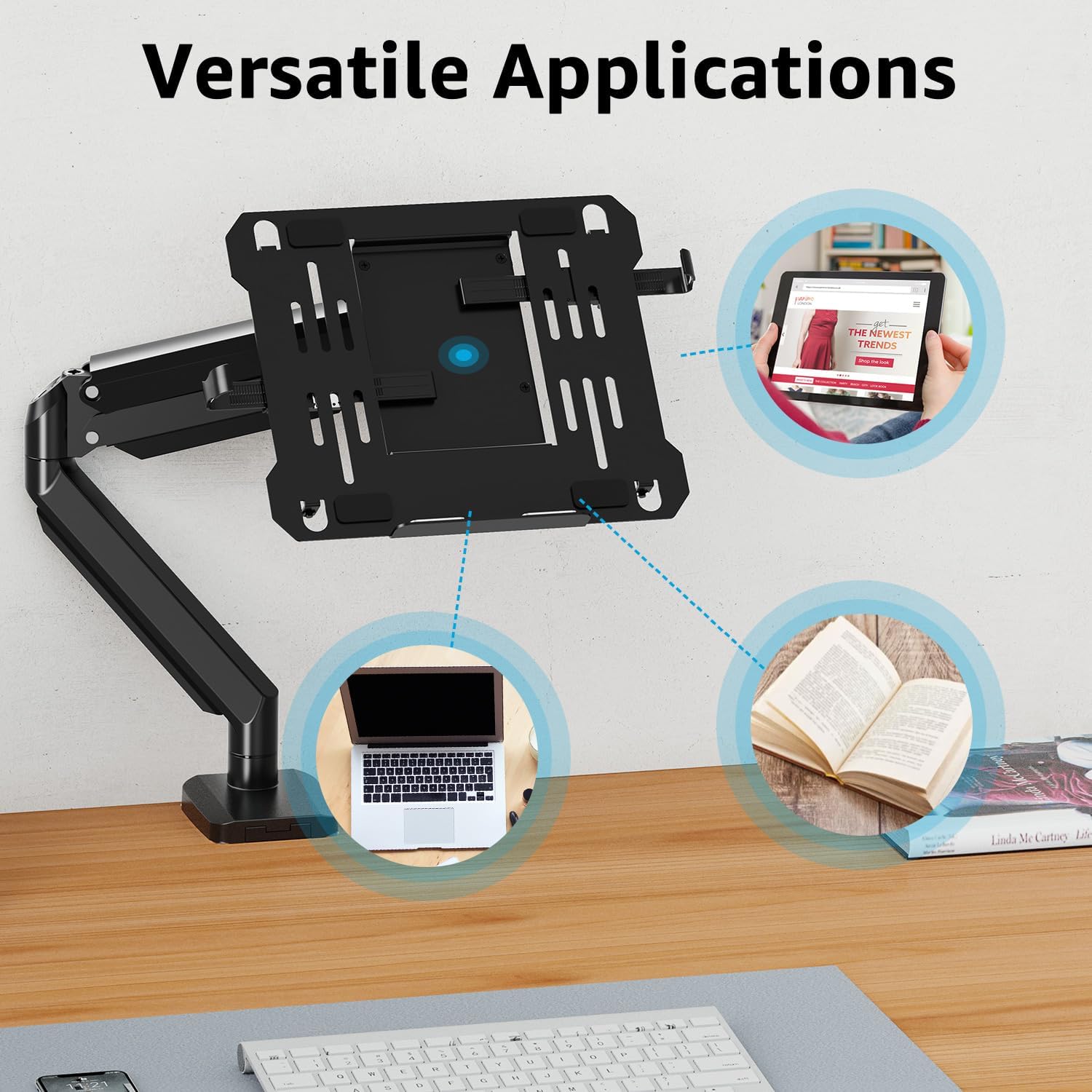 MOUNTUP Laptop Stand for Desk, 2-in-1 Monitor Mount with Laptop Tray Holds up to 19.8lbs, Adjustable Laptops Arm Mount for Max 17" Notebook & 32" Monitor, Laptops Desk Arm with Clamp/Grommet