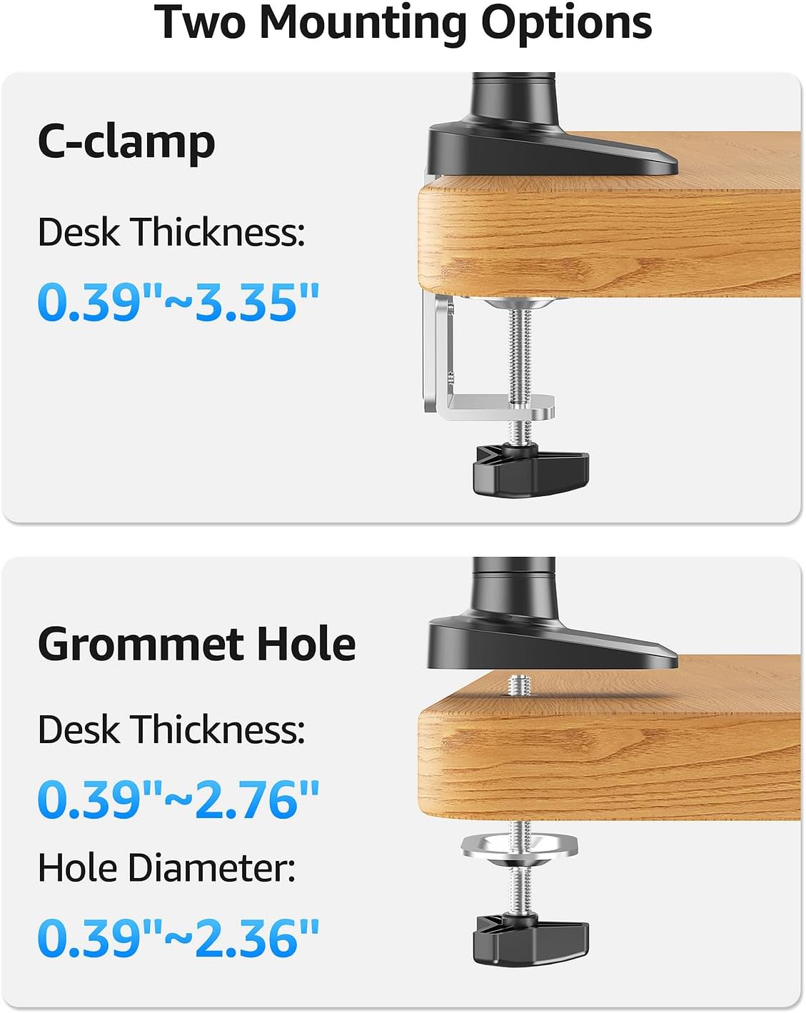 MOUNTUP Single Monitor Desk Mount Holds Max 26.5lbs, Monitor Mount for 13-34 inch, Full-Motion Monitors Stand, Height Adjustable Gas Spring Monitors Arm with C-Clamp＆Grommet Base