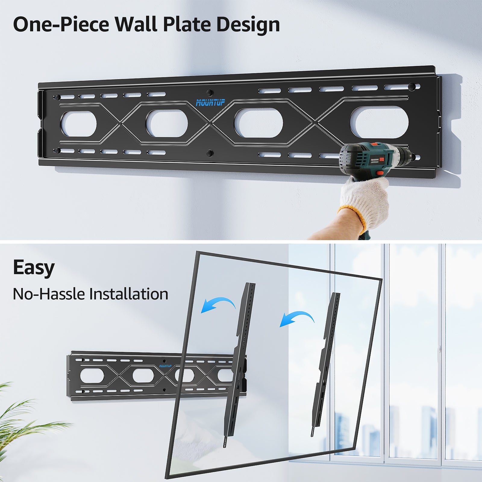 MOUNTUP Large Fixed TV Wall Mount for 50”-120" TVs up to 220 LBS, Low Profile Heavy Duty TV Mount Space Saving, Fits 16", 24", 32” Studs One-Piece Wall Bracket for Max VESA 950x600mm MU0097