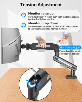 MOUNTUP Dual Monitor Mount Holds for 4.4-26.5lbs, Full-motion Monitors Stand Max 39 inch, Gas Spring Monitor Stand for 2 Monitor, Height Adjustable Monitors Desk Mount with C-Clamp＆Grommet Base