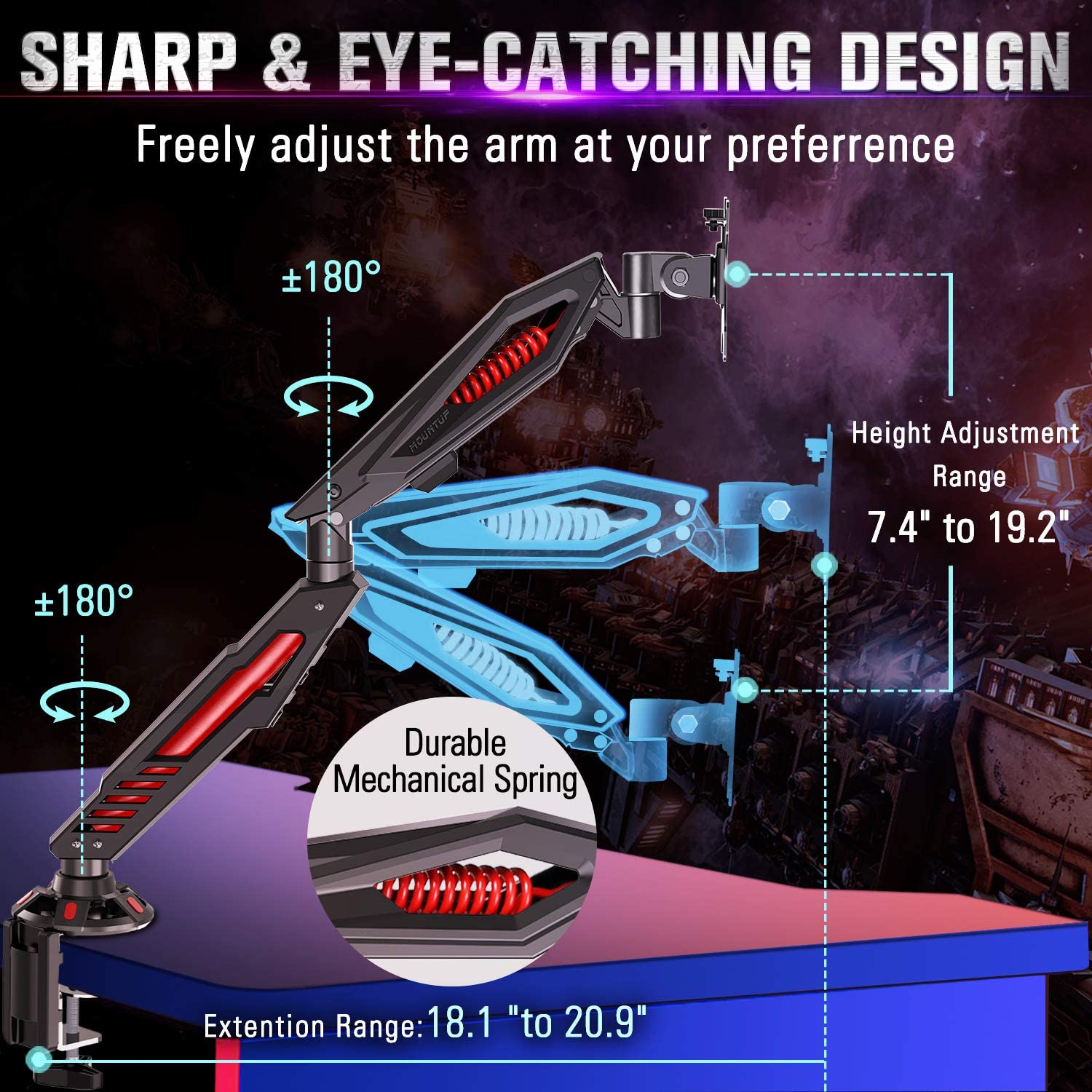 Single Monitor Desk Mount for 17''-32'' Monitors for Gaming