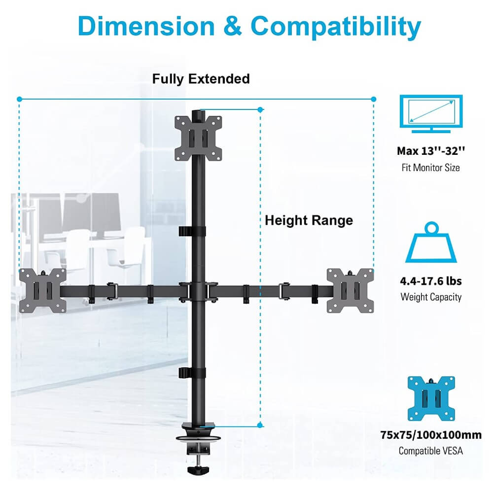 triple monitor mount holds 4.4 -17.6 lbs for each arm