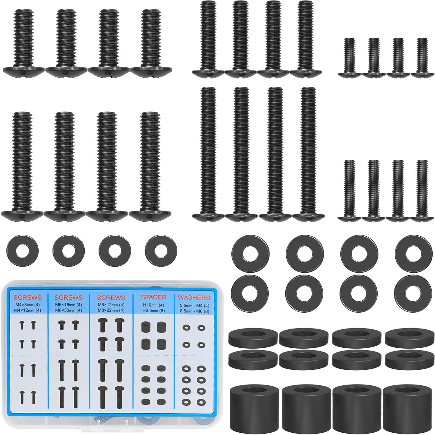 MOUNTUP Universal TV Mounting Hardware Screw Kit with Box - M4 M6 M8 Screws, Spacers & Washers for Most LED LCD OLED 4K TVs, Replacement Screws for TVs/Monitor Mounting, MU9041