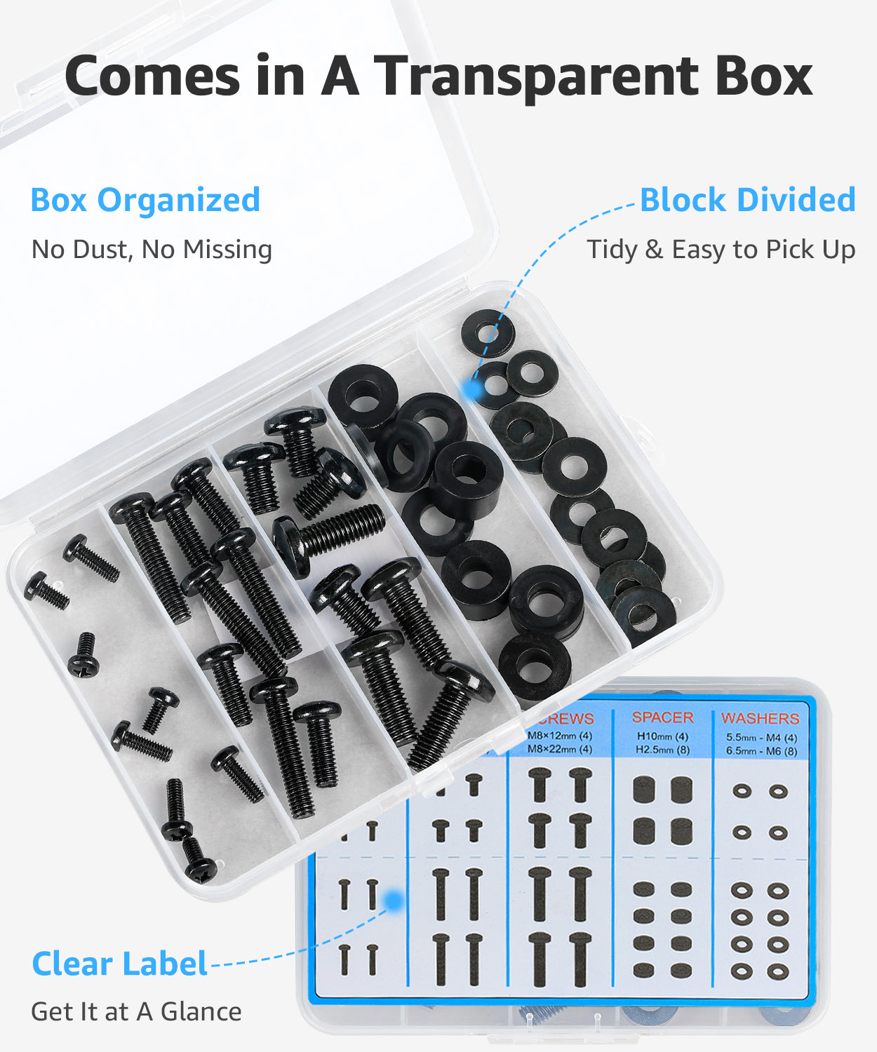 MOUNTUP Universal TV Mounting Hardware Screw Kit with Box - M4 M6 M8 Screws, Spacers & Washers for Most LED LCD OLED 4K TVs, Replacement Screws for TVs/Monitor Mounting, MU9041