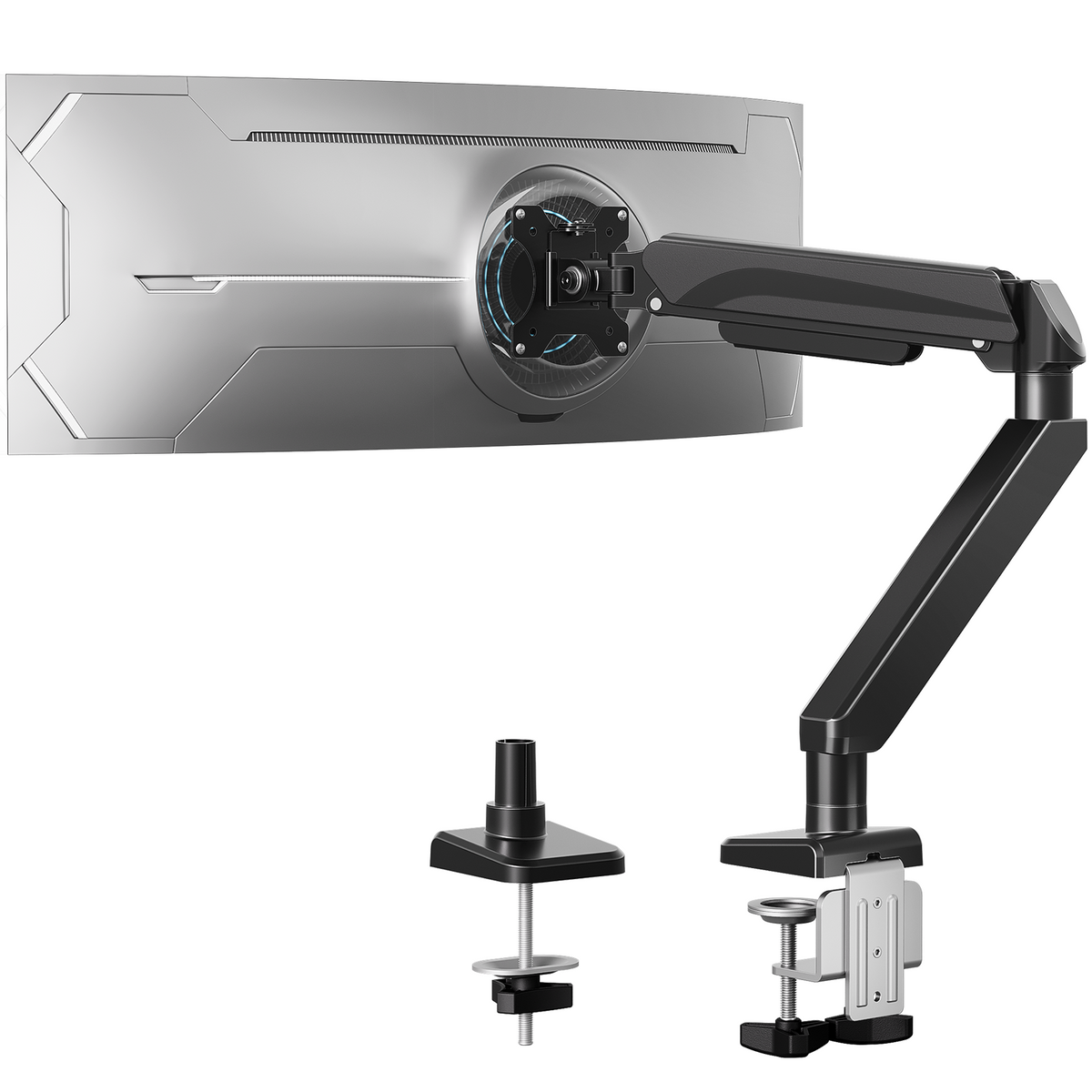 MOUNTUP Heavy Duty Single Monitor Arm Holds up to 33lbs, Monitor Stand for Desk for Max 42 Inch Screens, Height Adjustable Gas Spring Ultrawide Monitors Mount with C-Clamp & Grommet Base