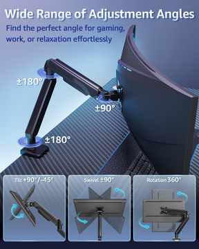 MOUNTUP Heavy Duty Single Monitor Arm Holds up to 33lbs, Monitor Stand for Desk for Max 42 Inch Screens, Height Adjustable Gas Spring Ultrawide Monitors Mount with C-Clamp & Grommet Base