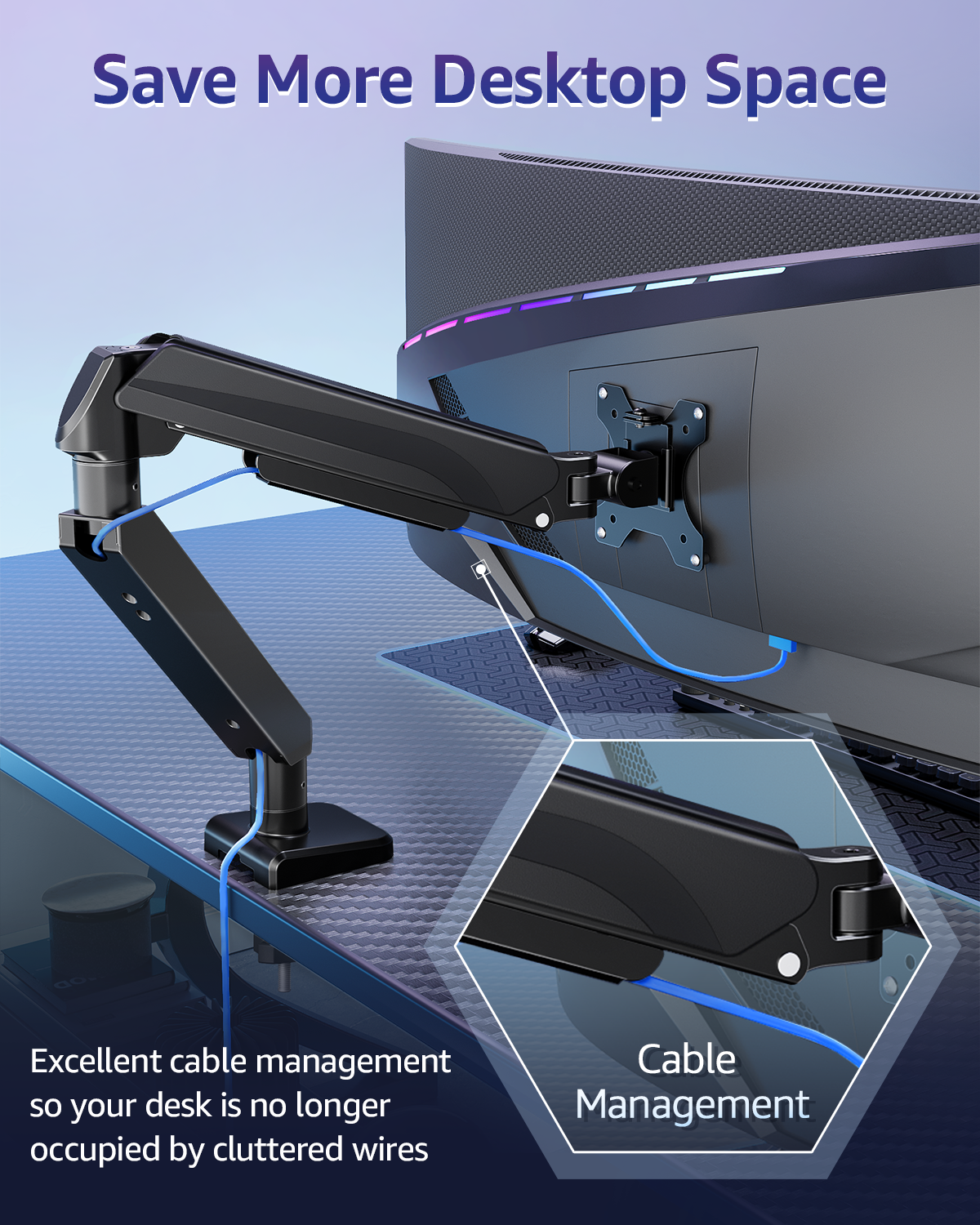 MOUNTUP Heavy Duty Single Monitor Arm Holds up to 33lbs, Monitor Stand for Desk for Max 42 Inch Screens, Height Adjustable Gas Spring Ultrawide Monitors Mount with C-Clamp & Grommet Base
