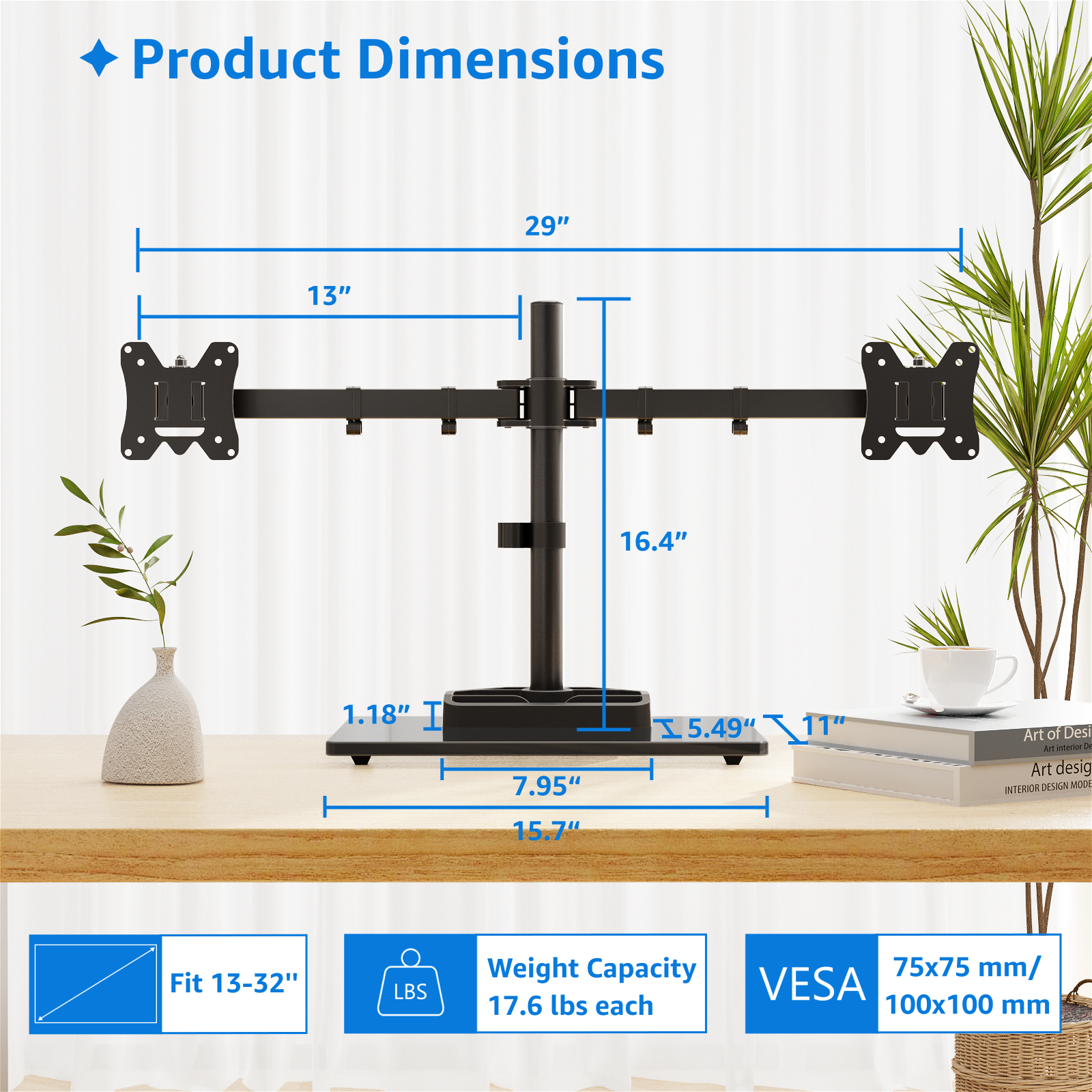 Dual Monitor Desk Stand for 13''-27’’ Monitors MU1014