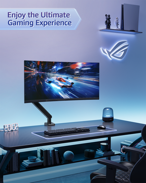 MOUNTUP Heavy Duty Single Monitor Arm Holds up to 33lbs, Monitor Stand for Desk for Max 42 Inch Screens, Height Adjustable Gas Spring Ultrawide Monitors Mount with C-Clamp & Grommet Base